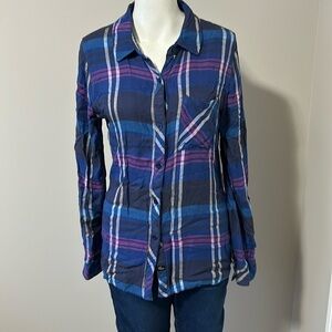 RAILS Sun Navy Blue Pink White Flannel Button Down Shirt Sz S